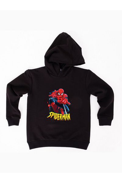 SPIDERMAN Hanorac pentru copii din țesătură de bumbac cu glugă cu imprimeu spiderman