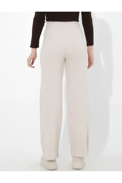 WEAR AND WEAR Dámské kalhoty z šněrovacího volného žebrovaného úpletu s vysokým pasem Flexibilní kalhoty Palazzo