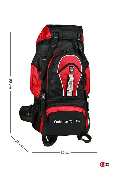 Bliss Professional Red 75+10 Liter Water Resistant Mountaineer & Camping Bag with Back Support