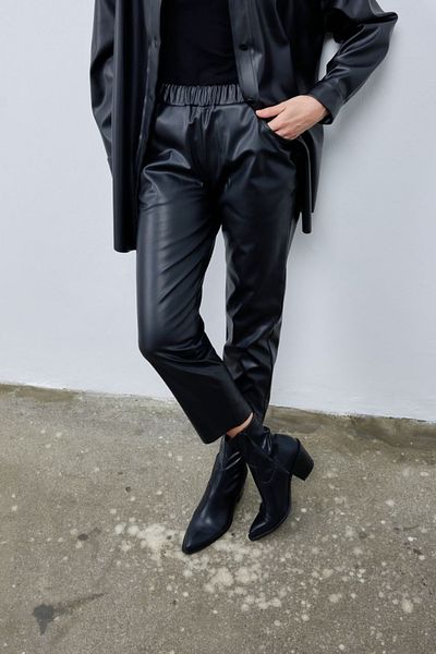 Puane Leather Look Elastic Waist Trousers 18135