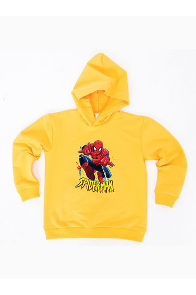 SPIDERMAN Hanorac pentru copii din țesătură de bumbac cu glugă cu imprimeu spiderman