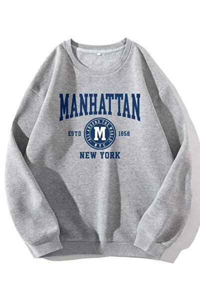 Adrift Unisex siva majica Manhattan Štampano okrugla kragna Oversize kroj mdg...