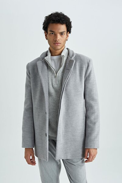 DeFacto Stamped Slim Fit Coat - Stand Collar, Button Pocket, Lined, N5811Az23Au