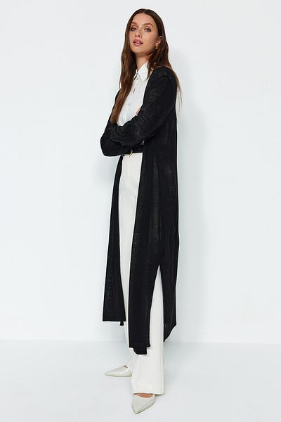 Trendyol Modest Black Slit Detailed Long Thin Knitwear Cardigan TCTAW24TH00087