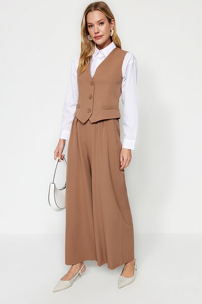 Trendyol Modest Σετ υφαντό φανελάκι-παντελόνι Camel TCTAW24US00066