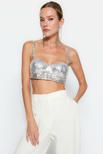 Trendyol Collection Prsatý stříbrný flitr TPRAW24BS00010