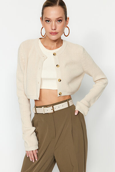 Trendyol Collection Beige Knitwear Super Crop Cardigan - Twoaw24Hi00419