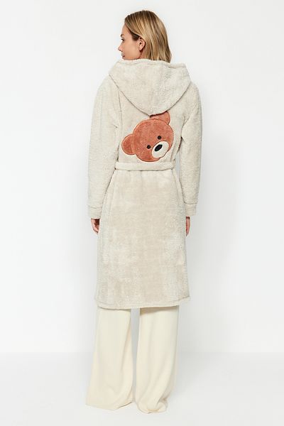 Trendyol Collection Winter-Strick-Morgenmantel mit cremefarbenem Gürtel und Wellsoft-Back-Teddybär THMAW24SB00021