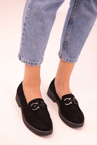 SOHO Black Suet Women's Loafer Shoes 18479
