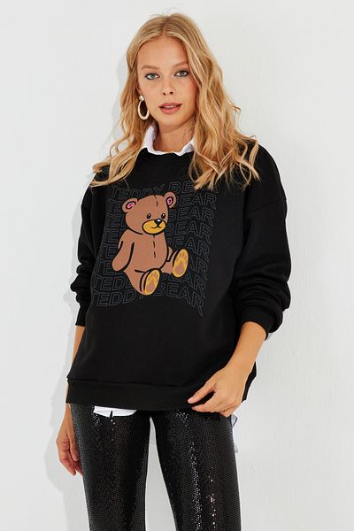Cool & Sexy Dámská černá mikina s potištěným medvídkem ZM288