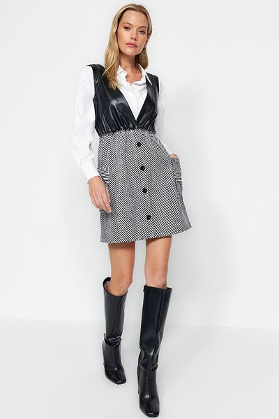 Trendyol Collection Black Gilet Mini Woven Faux Leather Woven Dress TWOAW24EL00778