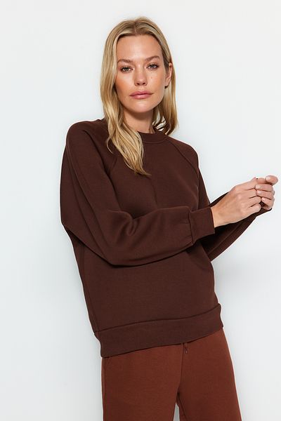 Trendyol Collection Φούτερ με λαιμόκοψη σε σκούρο καφέ χρώμα - TWOAW24SW00104