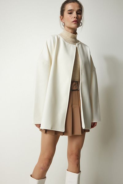 Happiness İstanbul Ecrufarbener, stilvoller saisonaler Jackenmantel für Damen KW00003