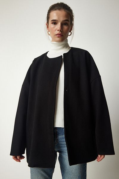 Happiness İstanbul Women's Black Seasonal Stylish Jacket Coat KW00003