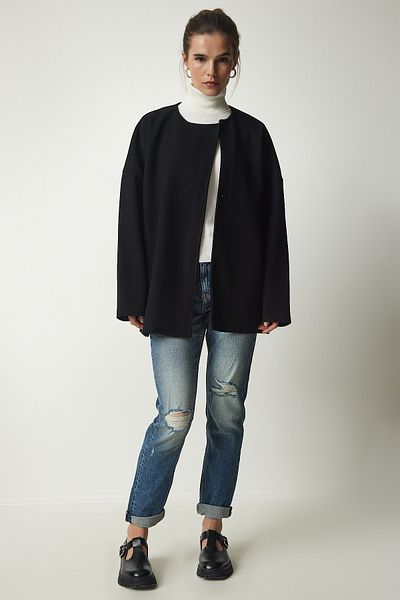 Happiness İstanbul Women's Black Seasonal Stylish Jacket Coat KW00003