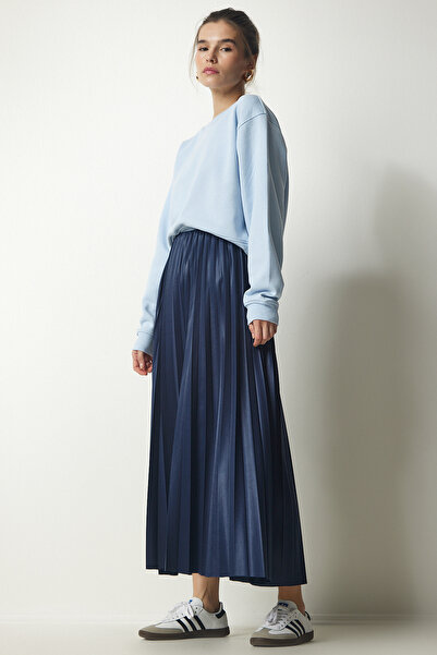 Happiness İstanbul Női sötétkék rakott hosszú szoknya LJ00001