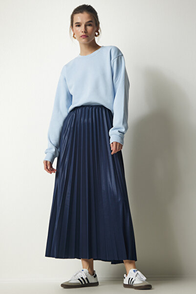 Happiness İstanbul Női sötétkék rakott hosszú szoknya LJ00001