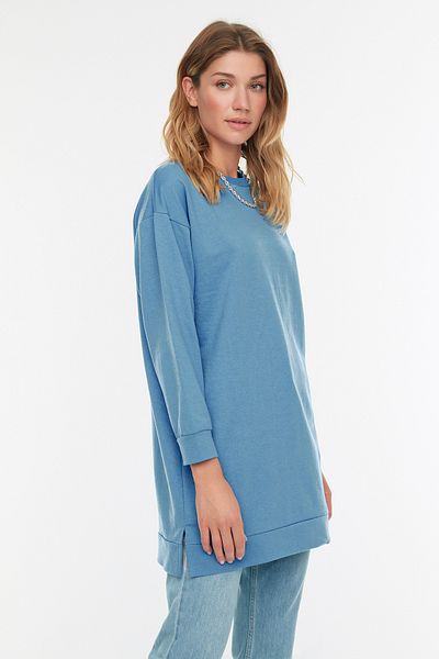 Trendyol Modest Μπλε Crew λαιμόκοψη Λεπτομερές βασικό πλεκτό φούτερ TCTAW22TW0138