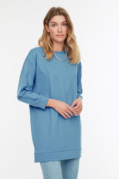 Trendyol Modest Μπλε Crew λαιμόκοψη Λεπτομερές βασικό πλεκτό φούτερ TCTAW22TW0138