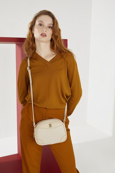 Pierre Cardin Cream Small Alphabet Women's Shoulder Bag 05Po22Y1534