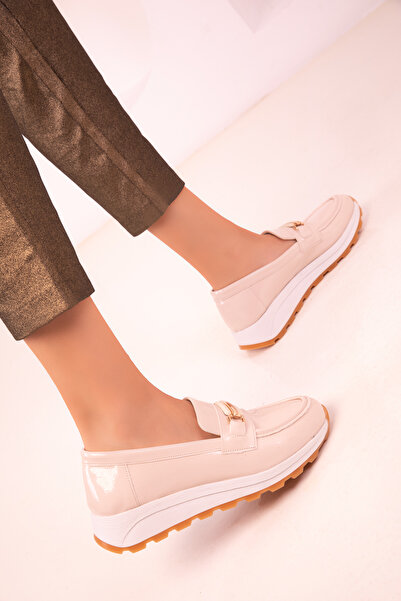 SOHO Beige Patent Leather Women's Casual Shoes 18437