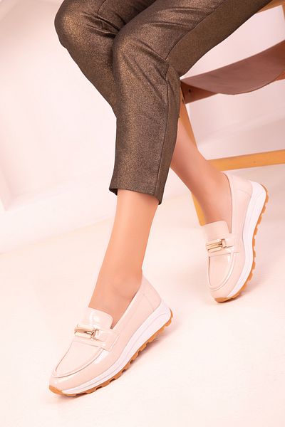 SOHO Beige Patent Leather Women's Casual Shoes 18437
