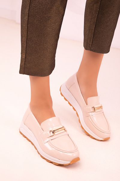 SOHO Beige Patent Leather Women's Casual Shoes 18437
