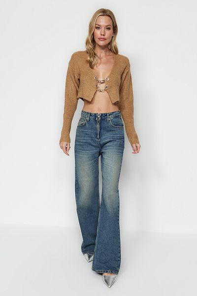 Trendyol Collection Blau – Vintage-Jeans mit weitem Bein und hoher Taille und blassem Effekt und Reißverschluss TWOAW24JE00315