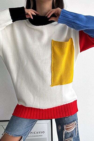 FEMELLE Pulover pentru damă, cu gât rotic, mărime standard, cu design