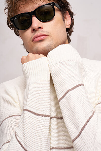 JB John Borners Екру мъжки пуловер с висока яка, 100% акрил, на райета