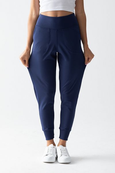 CNRCollection Γυναικεία μπλέ Navy ψηλόμεση με διπλή τσέπη ελαστική μέση Jogger Sweatpants Joggers