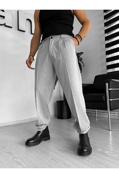 THEMANN Baggy Pleated Gray Pipe Leg Trousers