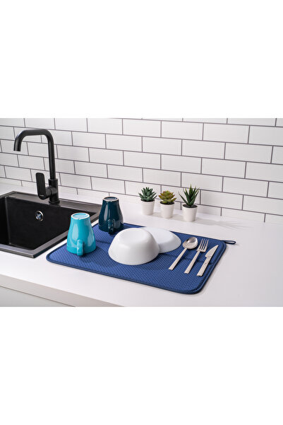 HOMELKA Mikrotex Bulaşık Matı Süper Emici Bulaşık Kurutma Matı 45x36cm Tezgah Üstü Bulaşık Matı Lacivert