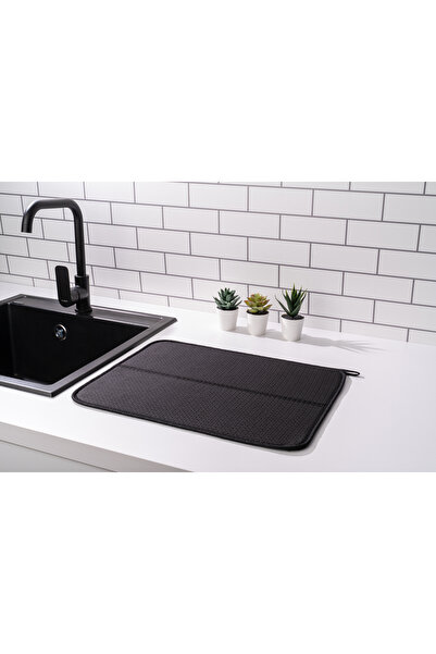 HOMELKA Mikrotex Bulaşık Matı Süper Emici Bulaşık Kurutma Matı 45x36cm Tezgah Üstü Bulaşık Matı Siyah