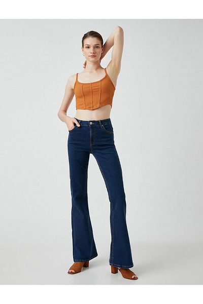 DRC trend Pantaloni de damă spaniolă Colorfast Lycra cu talie înaltă, albastru închis, blugi spanioli