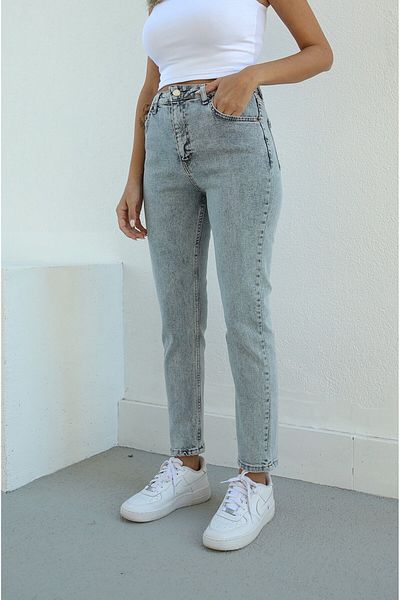 BROSERER Alexx Blugi pentru femei Blue Snow Wash, cu talie super înaltă, confort Lycra Mom Jeans