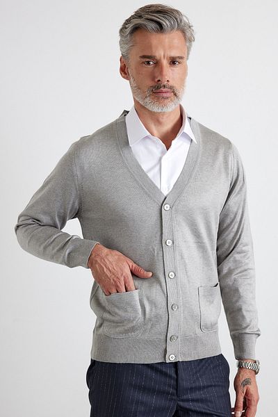 Livio Ferri Men's Standard Fit Regular Cut Pocket Cardigan Knitwear Sweater