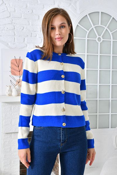 VOLT CLOTHİNG Dicker gestreifter Strick-Cardigan für Damen