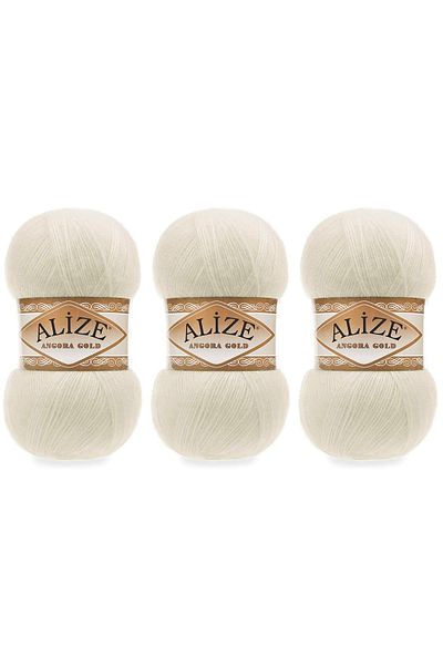 Alize Angora Gold Hand Knitting Thread 100 gr 3 Pieces Color 01 Dark Cream