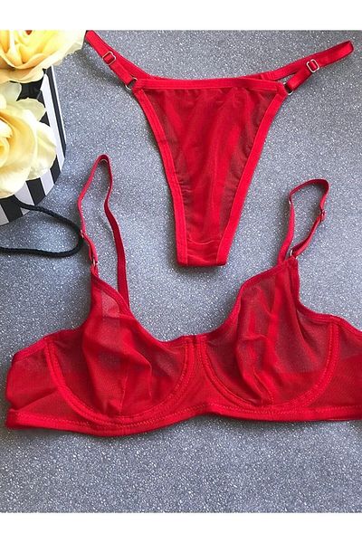 Veille Set sutien chiloți cu tul roșu
