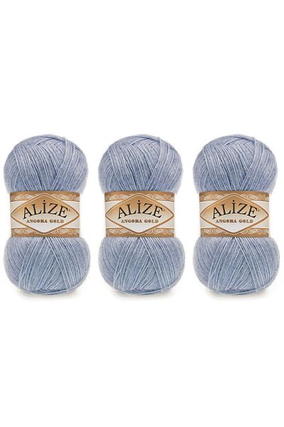 Alize Angora Gold Νήματα Πλεκτομηχανής Χεριών 100 gr 3 Τεμάχια Χρώμα 221 Τζιν Μπλε Μελανζέ