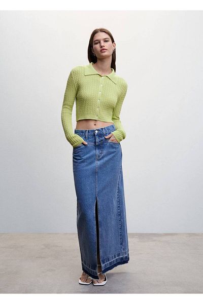 MANGO Woman Cardigan decupat cu model tricotat