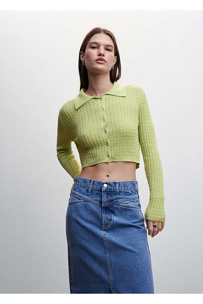 MANGO Woman Cardigan decupat cu model tricotat