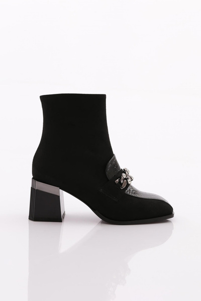 DGN Women's Heeled Boots Black Luxury Suede Black Crocodile 71721033