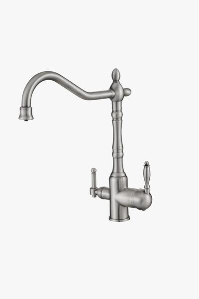 İSAOĞLU YAPI Arıtmalı Mutfak Bataryası Mat Krom Arıtıcılı Evye Musluğu Vintag...