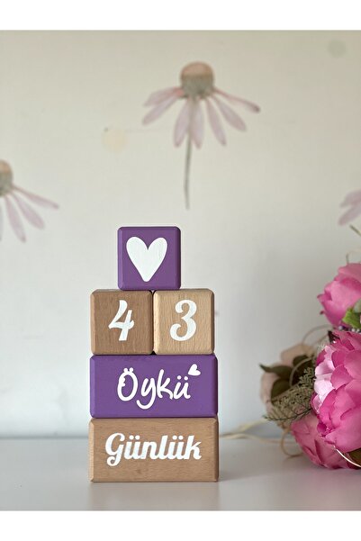 mogokids Anne bebek anı küpü lila beyaz Türkçe yazılı isimli set