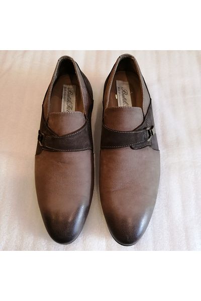 Butik Tülin Unisex genuine leather nubuck mink coffee shaded combination buckle soft rubber sole loafer shoes