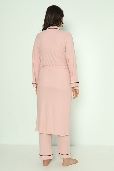 Miss Dünya Lissa Powder Buttoned Front Long Maternity and Maternity Pajamas Set