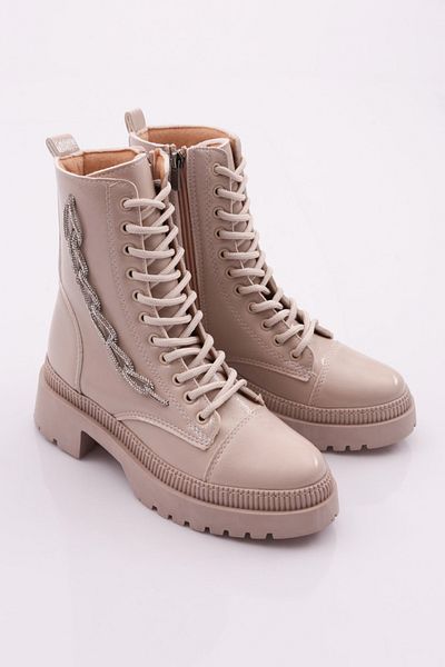 DGN Γυναικείες Μπότες Ecru Wrinkled Patent Leather 101613421027