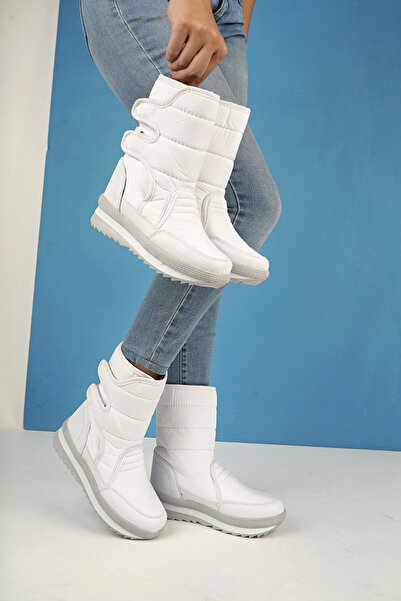 İncim ® |Wintfest Kadın Beyaz İçi Kürk Kaydırmaz Termal Taban Cırtlı Çizme Günlük Yağmur & Kar Botu